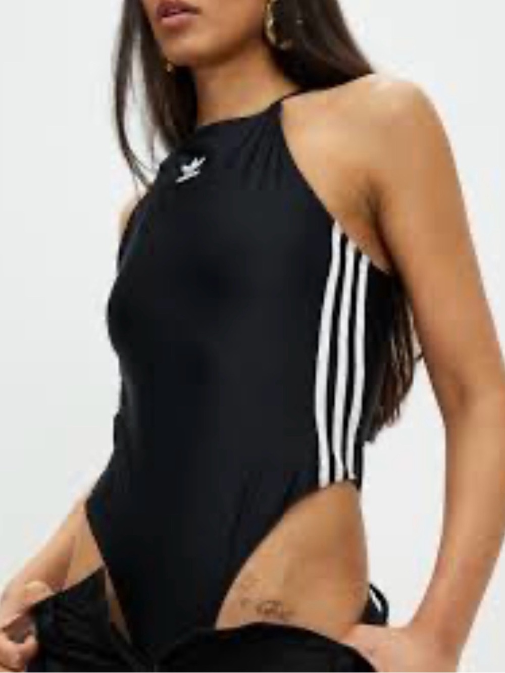 adidas Black High-Neck Bodysuit with White Three-Stripes
